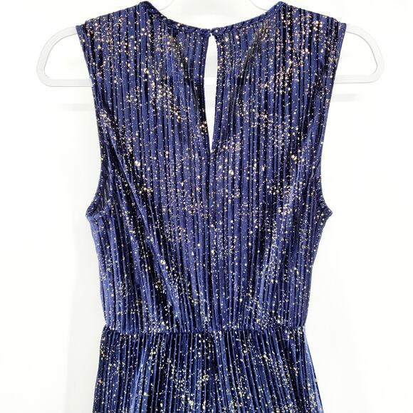 BCBGeneration Culotte Navy Blue & Gold Flake Sleeveless Pleated Knit Jumpsuit SM - Picture 6 of 11